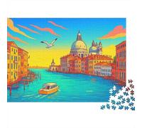 Scène des canaux de Venise - Puzzle 100% Carton recyclé - Journée sur Les canaux de Venise - 1000 pièces - Un défi Impossible - Cadeau Amusant - 38 x 26 cm