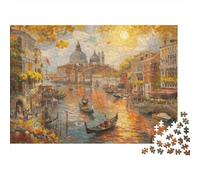 Scène des canaux de Venise, Venise colorée à l'heure dorée, Puzzle de 1000 pièces, Jeu éducatif Classique pour Le développement cérébral des Adultes, 52 x 38 cm