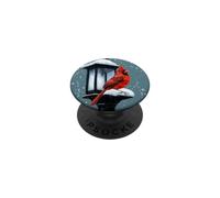 Scène d'hiver avec Oiseau Cardinal au Sommet d'une Lanterne de Rue PopSockets PopGrip Adhésif