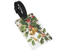 Scène d'hiver festive, cloches dorées, feuilles de houx, étiquettes de bagages, étiquettes de nom, étiquettes de valise, idéales pour les sacs à dos de voyage, croisière, sac à dos