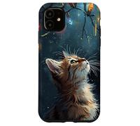 Scène d'hiver Regarde Les lumières de Noël Chat Roux saisonnier Coque pour iPhone 11