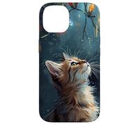 Scène d'hiver Regarde Les lumières de Noël Chat Roux saisonnier Coque pour iPhone 14