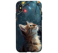 Scène d'hiver Regarde Les lumières de Noël Chat Roux saisonnier Coque pour iPhone X/XS