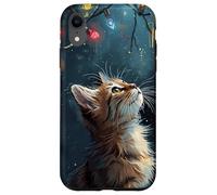 Scène d'hiver Regarde Les lumières de Noël Chat Roux saisonnier Coque pour iPhone XR