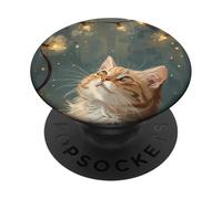 Scène d'hiver Regarde Les lumières de Noël Chat Roux saisonnier PopSockets PopGrip Adhésif