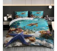 ScèNe du Monde sous Marin Doux et Confortable Housse de Couette 3 Pièces 240x220 cm Bleu Sets de Housse Couette en Microfibre Convient aux Enfants et Aux Adultes Décoration de Chambre