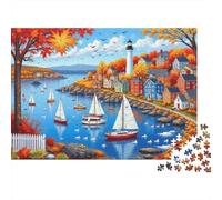 Scène du Port d'automne Puzzle 1000 Pièces Educa Jouet Jeu D'Intelligence Décoration Intérieure intéressant Jeu Éducatif Challenge Toy Adultes Et Enfants À Partir De 14 Ans 52x38cm/1000pcs