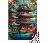 Scène du Temple Japonais Set De 1000 Pièces Papier Recyclé Puzzle Adulte Facile À Ranger Heures Divertissement Casse-tête Engageant Activité Lien Familial 38x26cm/1000pcs