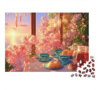 Scène du Temps du thé du Printemps Puzzle 1000 Pièces pour Adultes et Enfants, Scène de Jardin de l'heure du thé printanière, Art Moderne, Jeu Cadeau Unique, Décoration Murale