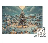 Scène du Village de Noël_1 Puzzle 1000 Pièces Adulte avec Couleurs Éclatantes, Jeu De Puzzle Classique défi Entre Amis pour Un Tableau À Encadrer, Superbe Idée Cadeau 38x26cm/1000pcs