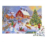 Scène du Village de Noël_6 Casse-tête 1000 Pièces avec Clic Parfait, Puzzle d'art énigme De Compétence Logique pour Une Activité Zen, Puzzle Cadeau d'anniversaire 52x38cm/1000pcs