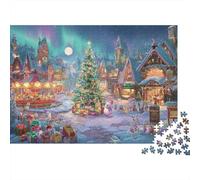 Scène du Village de Noël Bundle Puzzle 1000 Pièces, Carton Recy nfants & Adultes,Xmas Village Festive Lights Décoration Murale Maison, Cadeau Familial, Décoration Fête 70x50cm/1000pcs