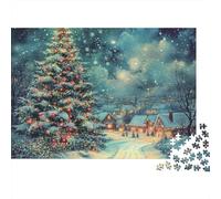 Scène du Village de Noël Bundle Puzzle 1000 Pièces Passionnés, Carton Solide,Giant Xmas Tree Snow Scene Décoration Murale Maison, Exposition Murale, Cadeau Familial, Plaisir W nd 52x38cm/1000pcs
