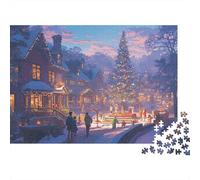 Scène du Village de Noël Set Puzzle 1000 Pièces pour Adolescents, Papier Recyclé,Xmas Town Glowing Street Décoration Intérieure, Art Mural, Cadeau Couples, Activité Indoor 70x50cm/1000pcs