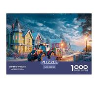 Scène du Village d'hiver 1000 Pièces Adultes De Puzzle Adultes De Puzzle Christmas Tractor Style Décoration D Intérieur Jeu De Créatif Classiques pour Créatif 52x38cm/1000pcs