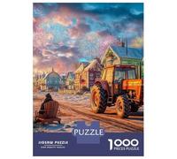 Scène du Village d'hiver Puzzle 1000 Morceaux Papier Épais Style Vacances Rurales Festives Familial 8 Ans+ Passionnés Casse-tête Lien Familial 38x26cm