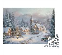 Scène du Village d'hiver Puzzle 1000 Pièces -Dessin animé Sci-FI Style-Adulte Classique Papier Cadeau d'anniversaire Défi Ludique Famille Qualité 52x38cm/1000pcs