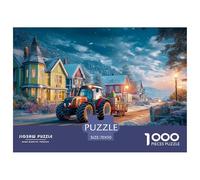 Scène du Village d'hiver Puzzles 1000 Pièces Adultes Et Enfants Christmas Tractor Style Classiques Cadeau Jeu De Créatif Classiques pour Créatif 70x50cm/1000pcs