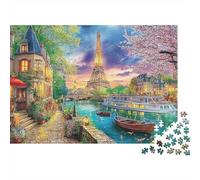 Scène du Village du Printemps 1000 Piece Sturdy Cardboard Paris Eiffel Art Jigsaw Puzzle Set Adult Logic Skill Educational Game Home Gift for Puzzle Enthusiasts 52x38cm/1000pcs
