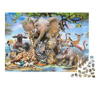 Scène Faune Africaine, Puzzle Difficile 1000 pièces pour Adultes, Faune, éléphant, Girafe, Premium épais Robuste Haute qualité, Vibrant, Anti-Stress, Jeu, 52x38cm/1000pcs