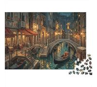 Scène Gondola de VenisePuzzle Premium 1000 Pièces en Carton Épais Européen Rétro pour Grands-Parents Entraînement Cognitif Activité Intérieure 52x38cm/1000pcs