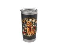 Scène hivernale chaleureuse avec un Golden Retriever Gobelet isotherme en acier inoxydable double paroi