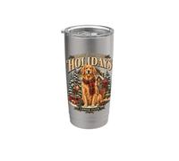Scène hivernale chaleureuse avec un Golden Retriever Gobelet isotherme en acier inoxydable double paroi