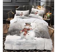 scène hivernale de bonhomme de neige 3D Imprimé Drap de couette Microfibre anti-decoloration Illustration de Noël Housse de couette 2 taies léger adolescents jeunes adultes Single (135x200cm)