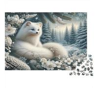 Scène hivernale du Renard Arctique Puzzle 1000 Pièces Papier recyclé pour Adultes Puzzle pour Adultes Jeu Stimulant Impossible Difficile pour Relaxation et créativité 52x38cm/1000pcs