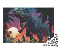 Scène Jungle Dinosaure Puzzle de 1000 Pièces pour Adultes T-Rex Rugissant au Coucher de Soleil dans Jungle Stimulant Premium Robuste Vibrant Anti-Stress Cadeau Familial Décoration 70x50cm/1000pcs