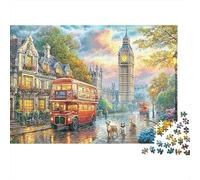 scène londonienne 1000pcs Thick Cardboard Couple Bus Ville Art Puzzle Mind Relaxation Educational Game Gift Ultra Difficult Challenge for Adult Partners 52x38cm/1000pcs