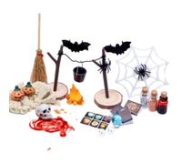 Scène miniature de la maison de poupée d'Halloween - 27 pièces Ensemble de jouets d'horreur avec figurines de chauve-souris têtes de crânes de citrouille | Figurines d'Halloween miniatures, ensemble