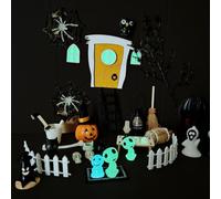 Scène miniature de maison de d'Halloween | Ensemble de jouets d'horreur d'Halloween avec figurine de squelette d'araignée - Paysage de jardin de mini pour maison de bambou