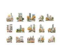 Scène miniature PET autocollant paysage urbain pour scrapbooking, carnet de notes, journal de souvenirs, embellissement architecture