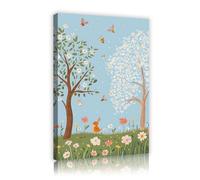 Scène nature fantaisiste Toile Peinture murale Dessin animé Tirages sur toiles la forêt printanière Fleurs Abeilles lapins Affiches d’œuvres d’art pour la chambre des enfants Cadre intérieur 80x112cm