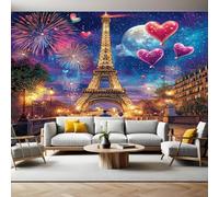 ScèNe Nocturne de La Ville Papier Peint Intissé 200x140 cm Tour Eiffel, Paris Papier Peint Panoramique Mural Affiche Géante Décoration Murale Photo Salon Chambre D'enfant Décor Fond TV