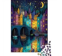 Scène Nocturne d'un Village riverain || Puzzles Amusants en Famille 70x50cm/1000pcs Adultes