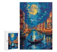 scène Nocturne vénitienne Puzz 300 Pièces Vision 3D Artistique Bâtiments colorés Jeu D'Intelligence Éducatif pour Adultes Et Enfants Caau Unique Famil Relaxation 300 PCS