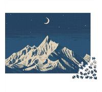Scène Nuit Montagne Puzzle Relaxant 1000 Pièces pour Adultes Pic Enneigé Éclairé par la Lune Contre Un Ciel Nocturne Sombre Premium Robuste Haute Qualité Défiant Anti-Stress 52x38cm/1000pcs