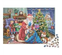 Scène Père Noël 1000 Pièces Carton Épais Père Noël Ours en Peluche Puzzle pour Amateurs Carton Solide Activité Famille Finition Soignée 52x38cm/1000pcs