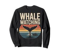 Scène rétro d'observation des Baleines, océan, Coucher de Soleil, Bateau Sweatshirt
