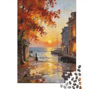 Scène Romantique 1000 Pièces Carton Recy ront de mer Automne crépuscule Puzzle, Entraînement Concentration, Cadeau Personnalisé & Décor Mural 52x38cm/1000pcs