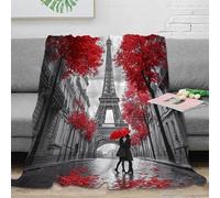 Scène Romantique Paris 3D Imprimée Couverture Microfibre Décoration Maison Ville Eiffel Plaid Canapé Chambre Cadeau Doux 80×90(200x230cm)