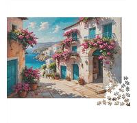 Scène Rue méditerranée Puzzle 1000 Pièces en Carton Épais Et Robuste, Jeu De Puzzle Classique Maintenir De La Mémoire pour Une Soirée Entre Amis, Ambiance Cocooning Hiver 52x38cm/1000pcs