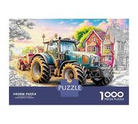 Scène Rurale avec Tracteur 1000 Pièces Puzzle Classique Illustration de Campagne colorée Pack Puzzle Carton Premium - Hit chez Les Seniors Fans, Cadeau Maison Neuve, Fun pour Indoor Et Parties