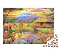 Scène Safari Africaine Casse-tête 1000 Pièces avec Découpe De Précision,Jeu De Puzzles en Lot Puzzle De Développement Cognitif pour Une Activité Intergénérationnelle,Le Puzzle Le 70x50cm/10