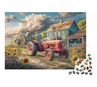 Scène Tracteur Rustique, Puzzle DIY en Papier Premium, Style Paysage Fermier Vintage, Stimulant pour l’Esprit, Petit Cadeau, 52x38cm/1000pcs
