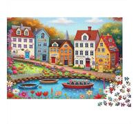 Scène Village colorée 1000 Pièces Papier Scène Ville Canal Puzzle pour Adolescents Coupe Précise sans Poussière Cadeau Anniversaire Finition Soignée 38x26cm/1000pcs