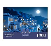 Scene with Blue Water 1000 Pièces Carton Premium Coffret De Puzzles Night of Bay Village Anti-Stress Défi Unique Puzzles As Birthday Gifts 70x50cm/1000pcs