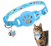 SCENEREAL Airtag - Collier de suivi léger intégré pour chat, collier GPS mignon pour chat avec clochettes et porte-étiquette Apple Air Tag, colliers pour animaux de compagnie pour garçons, filles
